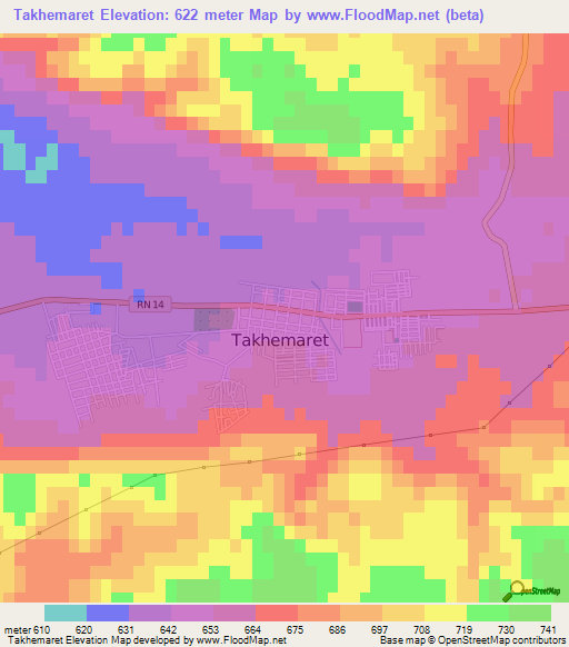 Takhemaret,Algeria Elevation Map
