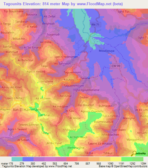 Tagounits,Algeria Elevation Map