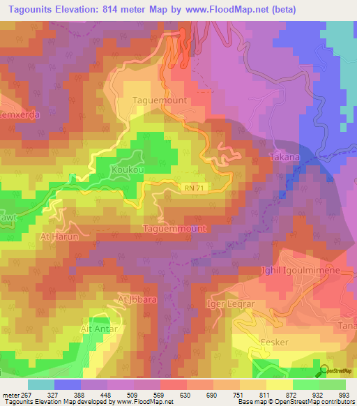 Tagounits,Algeria Elevation Map