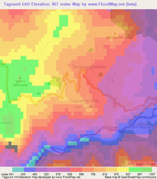 Tagounit Irhil,Algeria Elevation Map