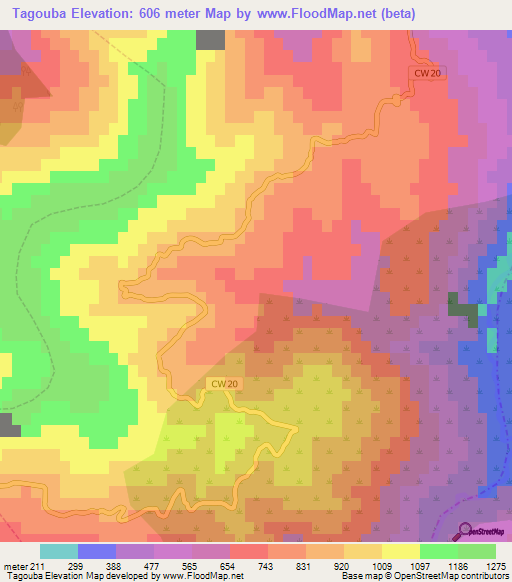 Tagouba,Algeria Elevation Map