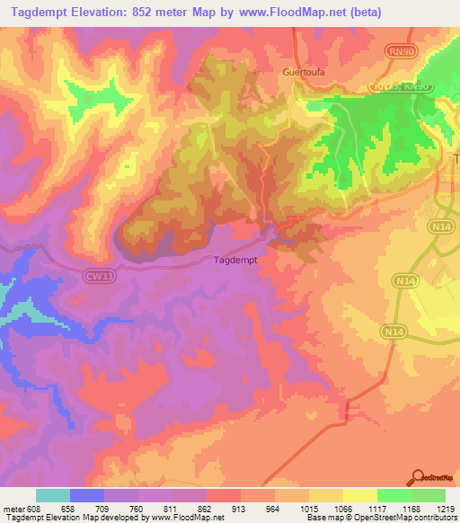 Tagdempt,Algeria Elevation Map