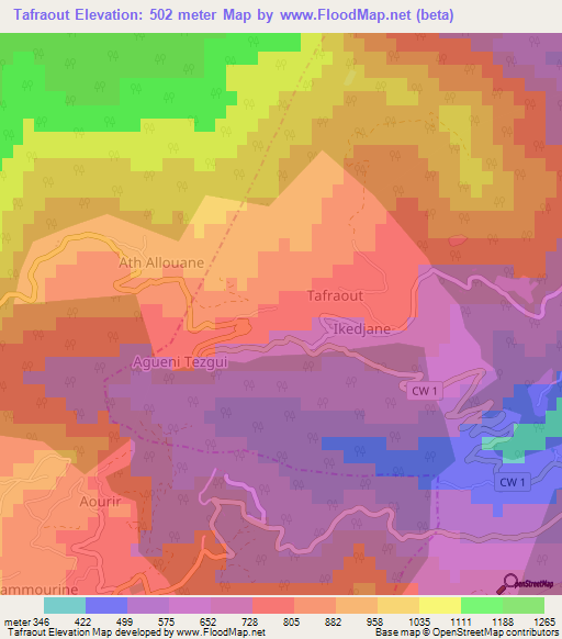 Tafraout,Algeria Elevation Map