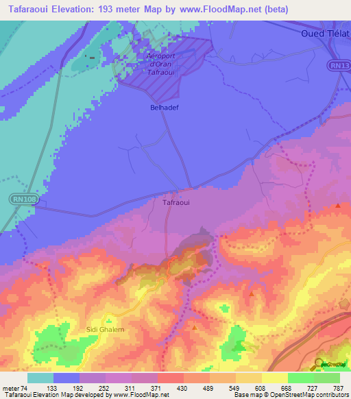 Tafaraoui,Algeria Elevation Map