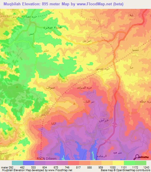 Muqbilah,Jordan Elevation Map
