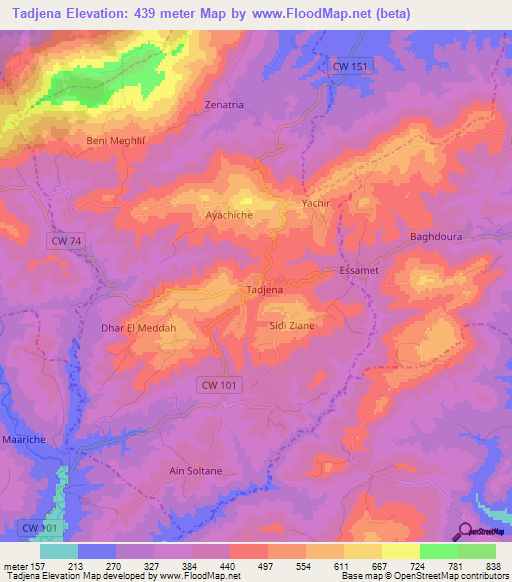 Tadjena,Algeria Elevation Map