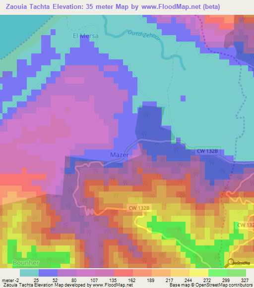 Zaouia Tachta,Algeria Elevation Map