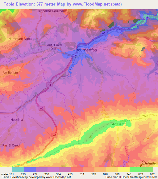 Tabia,Algeria Elevation Map
