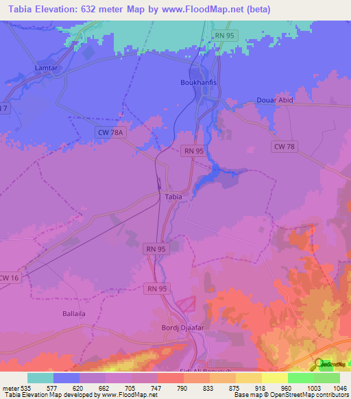 Tabia,Algeria Elevation Map