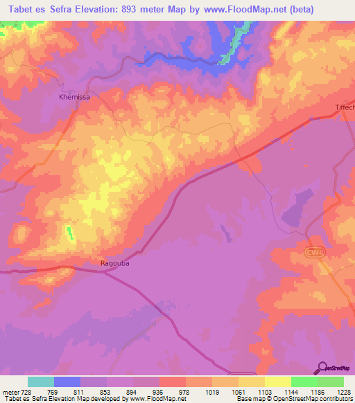 Tabet es Sefra,Algeria Elevation Map
