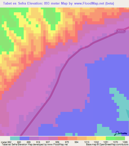 Tabet es Sefra,Algeria Elevation Map