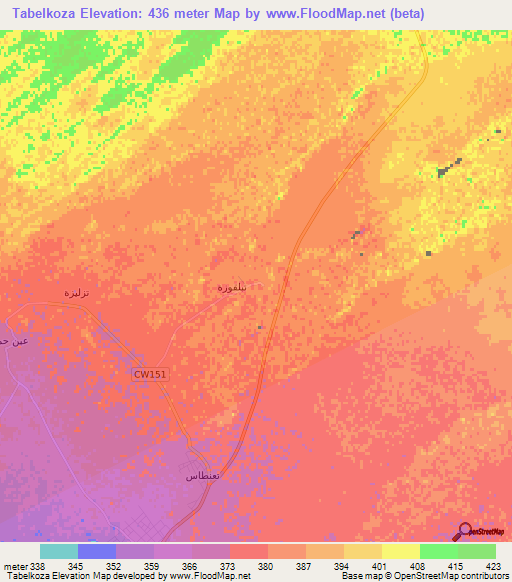 Tabelkoza,Algeria Elevation Map