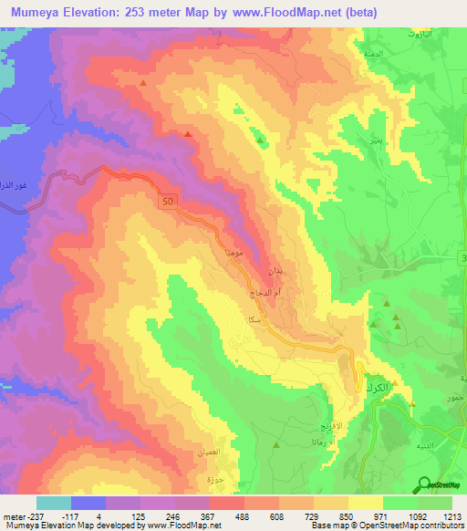 Mumeya,Jordan Elevation Map