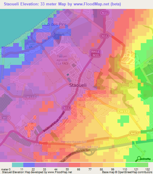 Staoueli,Algeria Elevation Map