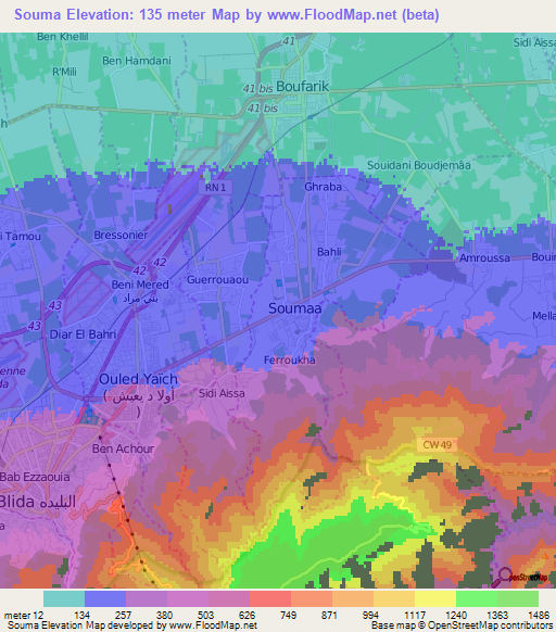 Souma,Algeria Elevation Map