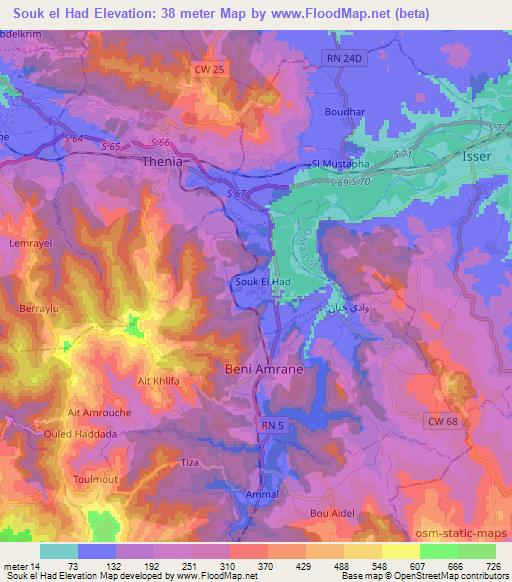 Souk el Had,Algeria Elevation Map