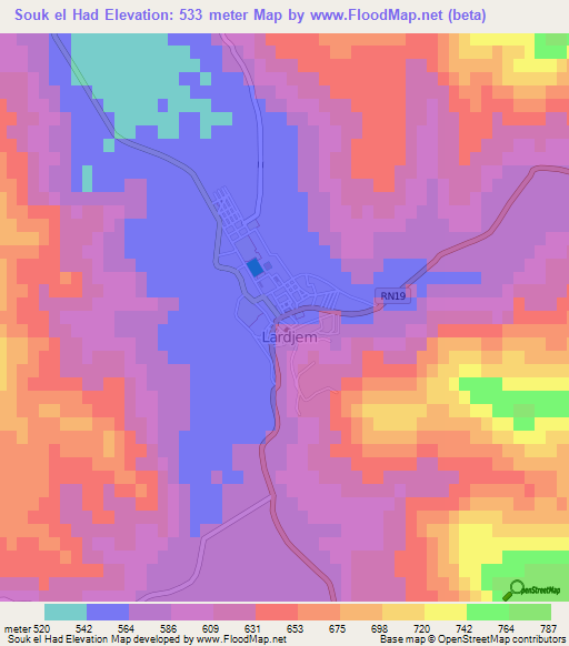 Souk el Had,Algeria Elevation Map