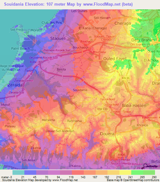 Souidania,Algeria Elevation Map