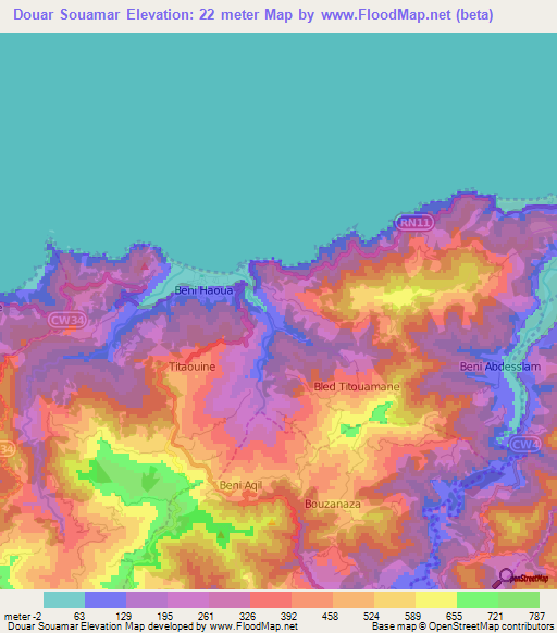 Douar Souamar,Algeria Elevation Map
