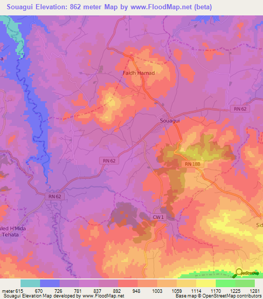 Souagui,Algeria Elevation Map