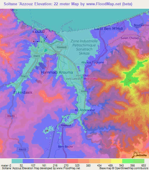 Soltane 'Azzouz,Algeria Elevation Map