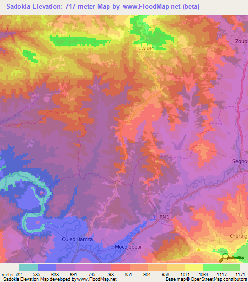 Sadokia,Algeria Elevation Map