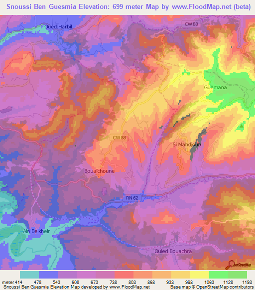 Snoussi Ben Guesmia,Algeria Elevation Map