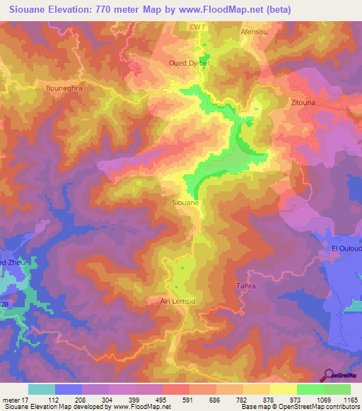 Siouane,Algeria Elevation Map
