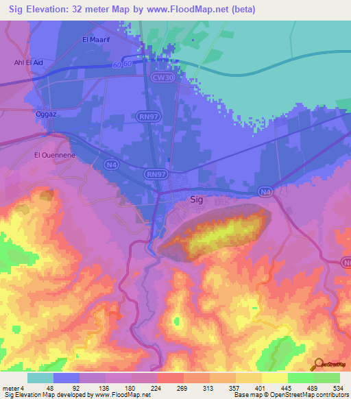 Sig,Algeria Elevation Map