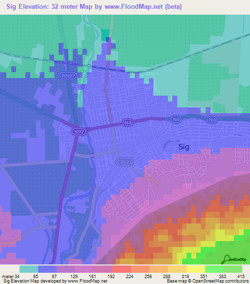 Sig,Algeria Elevation Map