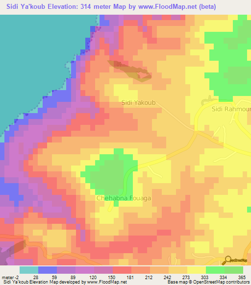 Sidi Ya'koub,Algeria Elevation Map