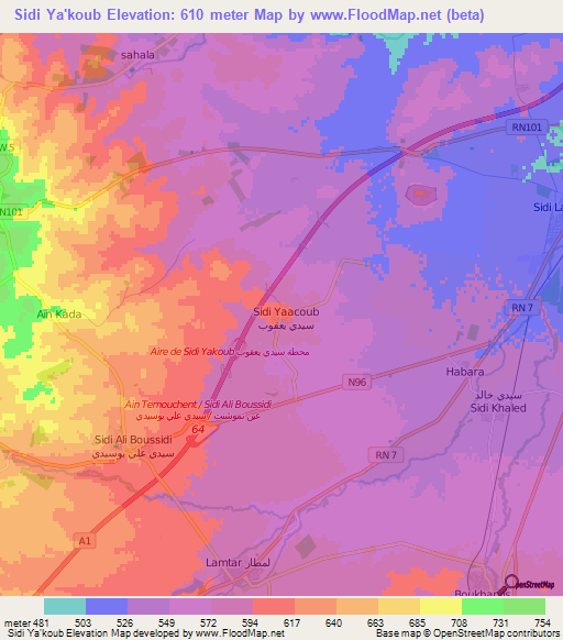 Sidi Ya'koub,Algeria Elevation Map