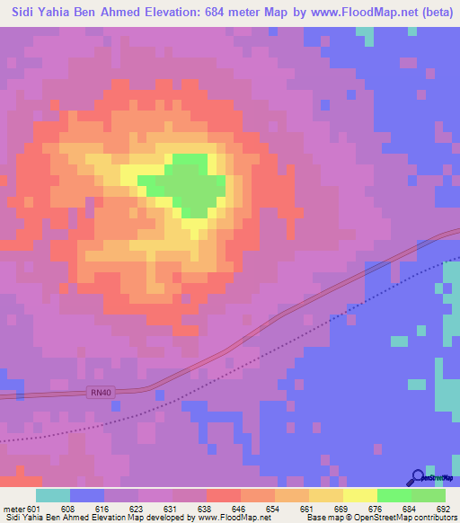 Sidi Yahia Ben Ahmed,Algeria Elevation Map