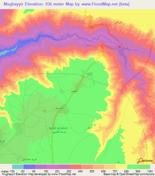 Mughayyir,Jordan Elevation Map