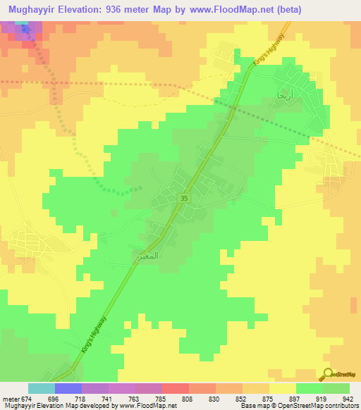 Mughayyir,Jordan Elevation Map