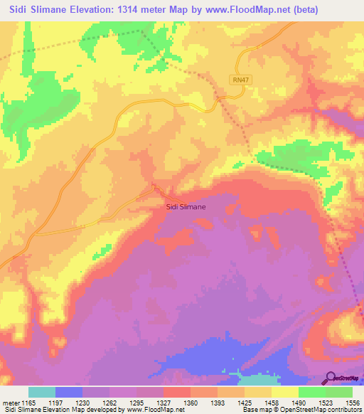 Sidi Slimane,Algeria Elevation Map