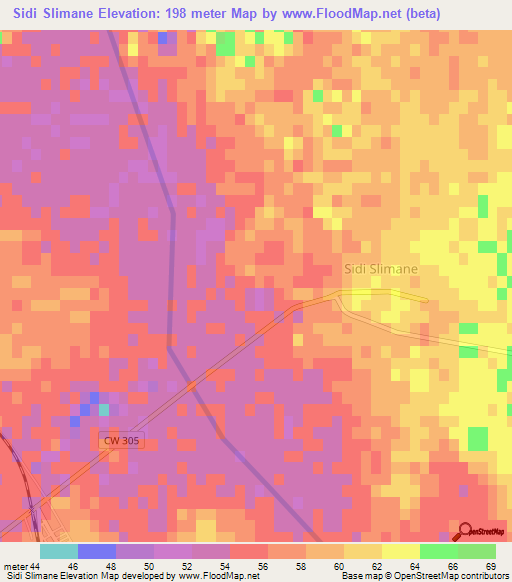 Sidi Slimane,Algeria Elevation Map