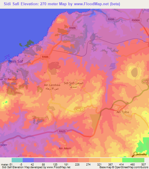 Sidi Safi,Algeria Elevation Map