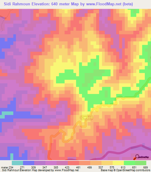 Sidi Rahmoun,Algeria Elevation Map