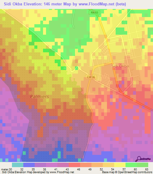 Sidi Okba,Algeria Elevation Map