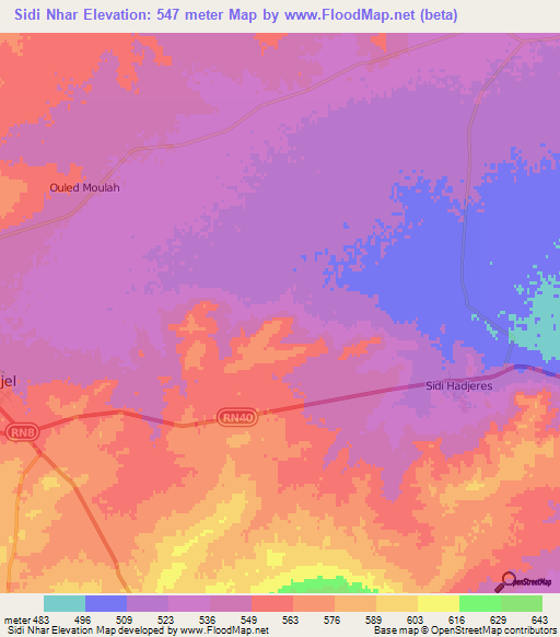 Sidi Nhar,Algeria Elevation Map