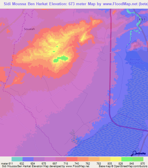Sidi Moussa Ben Harkat,Algeria Elevation Map