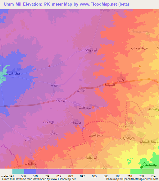 Umm Mil,Syria Elevation Map