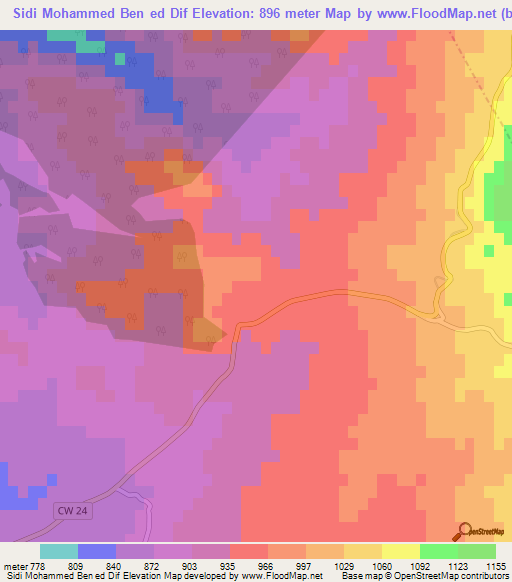 Sidi Mohammed Ben ed Dif,Algeria Elevation Map