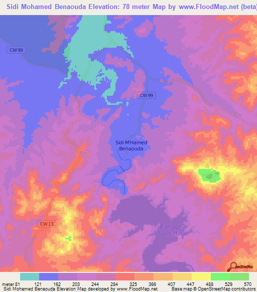 Sidi Mohamed Benaouda,Algeria Elevation Map