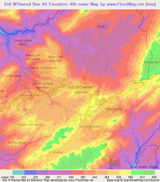 Sidi M'Hamed Ben Ali,Algeria Elevation Map