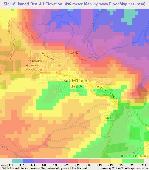 Sidi M'Hamed Ben Ali,Algeria Elevation Map