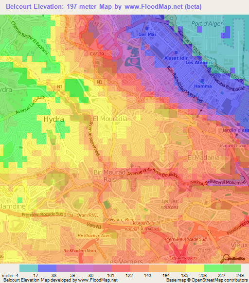 Belcourt,Algeria Elevation Map