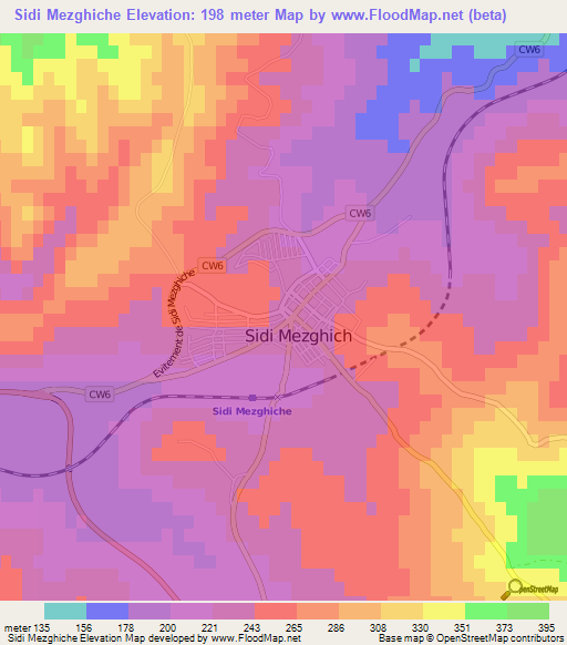 Sidi Mezghiche,Algeria Elevation Map
