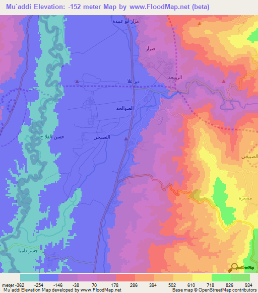 Mu`addi,Jordan Elevation Map